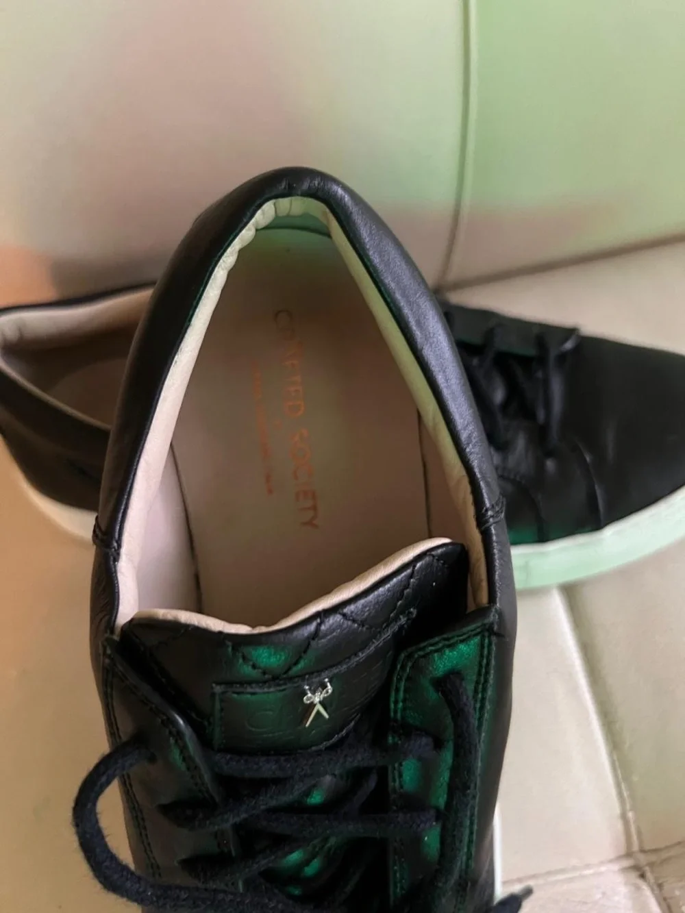 Black Leather Low-Top Sneakers with White Sole - Men's